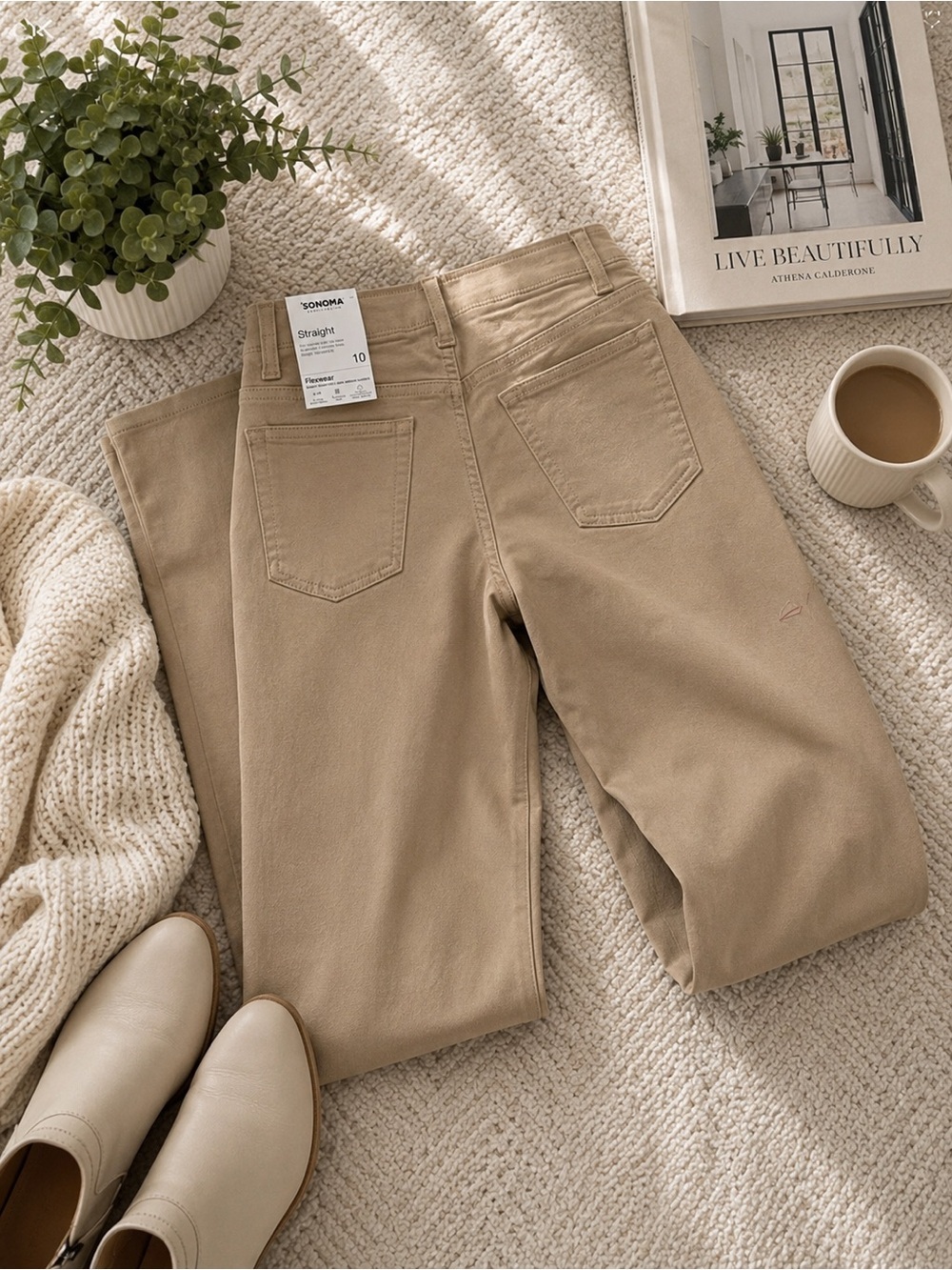 Sonoma Straight leg Khaki Cotton-Blend Trousers Pants